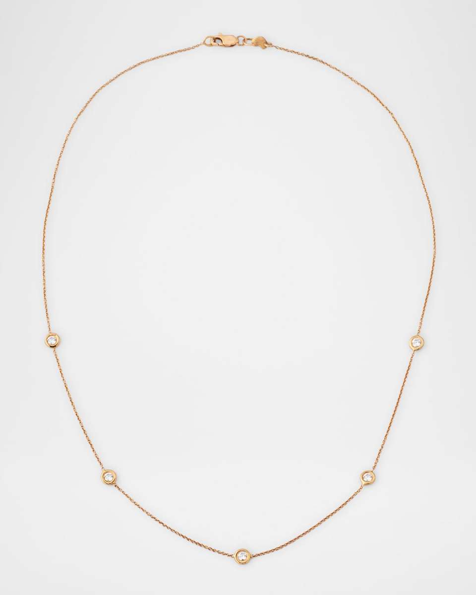 18K Rose Gold 5 Diamond Dot Necklace, 0.4tcw